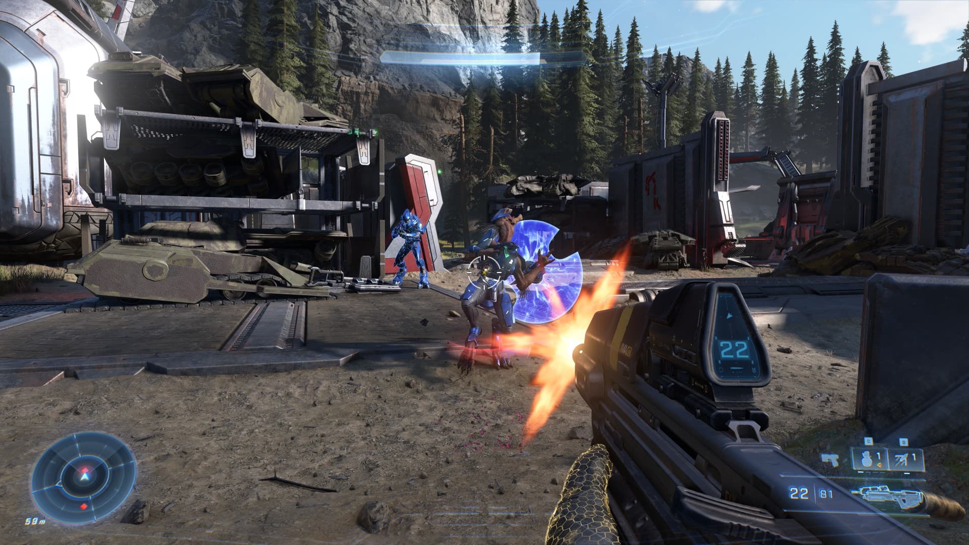 Master Chief engaging in combat with hostile Covenant forces.