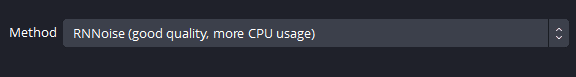OBS Noise Suppression with RNNoise selected for the Method.