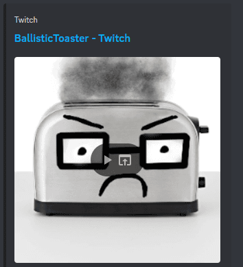 Discord Message showing the preview player for the BallisticToaster channel