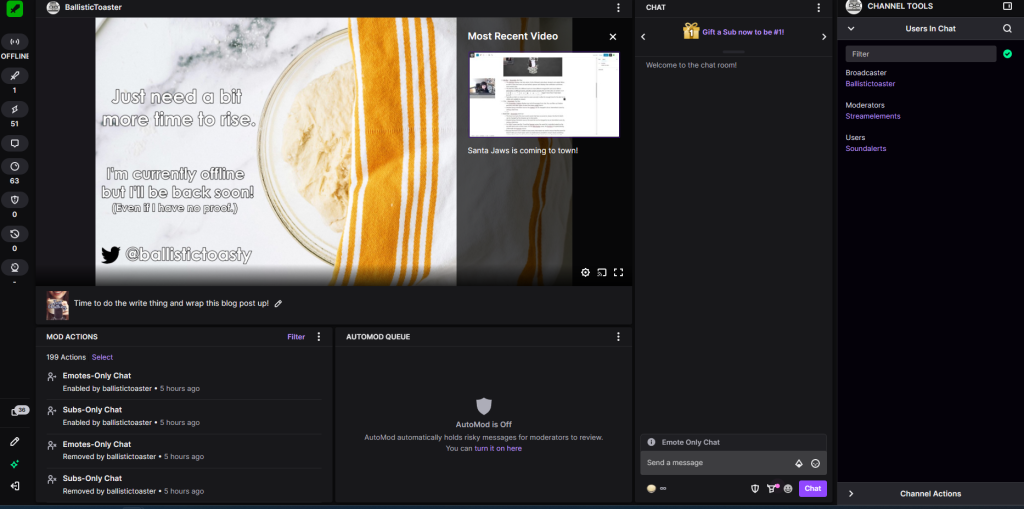 Moderator View for a Twitch Channel
