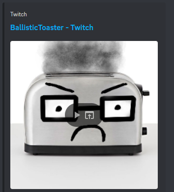 Discord Message showing the preview player for the BallisticToaster channel